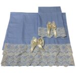 Art 1196 coppia asciugamani in puro lino celesti