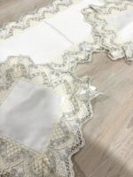 Art 1219 Tris centri in damasco seta bianco - immagine 2